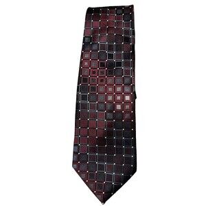 Calvin Klein Tie 100% Silk‎ Burgundy Red Gray Geometric Necktie Long 62x 3.5